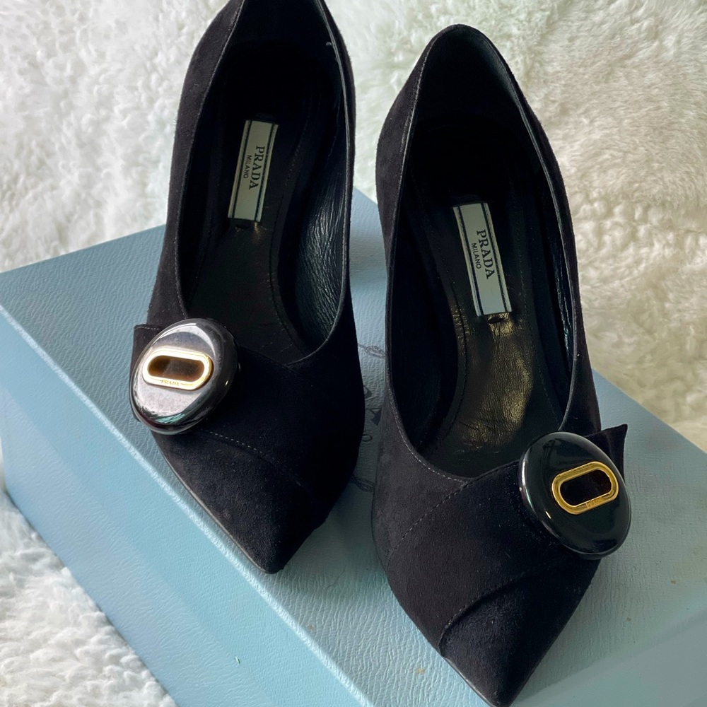 Prada Pointy Pump Shoes in Black Suede Limited Edition